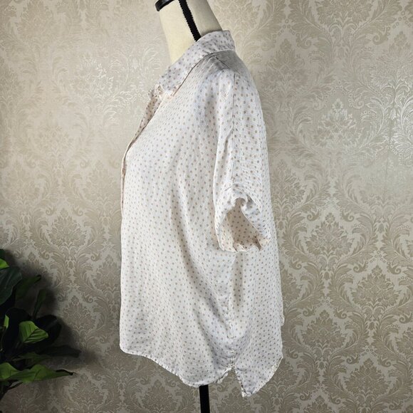 Rachel Zoe Size Medium Linen Button Up Blouse White Tan Polka Dots Boxy Cut - Picture 6 of 11